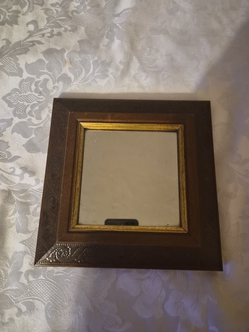Home Interiors Brown Wood Wall Mirror with Gold Inner Trim